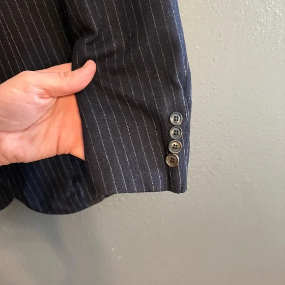 Ermenegildo Zegna Wool Navy Pinstripe Blazer Unlined Size 38 - Picture 4 of 8
